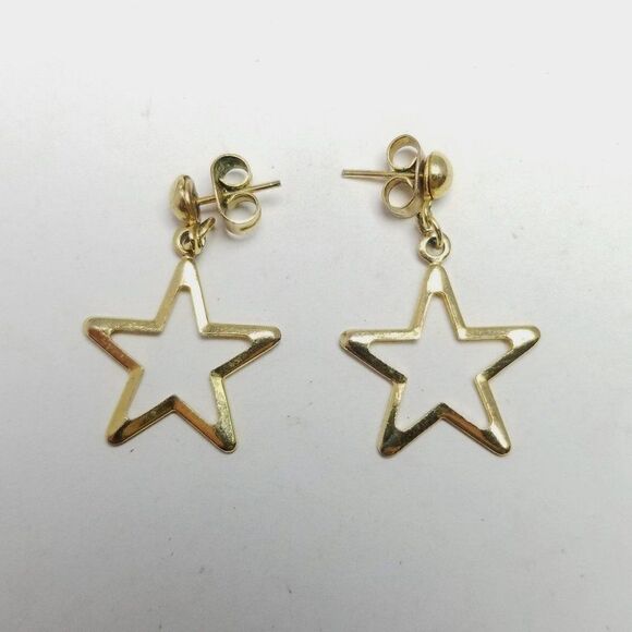 Vintage Star Dangle Earrings, Gold Tone Light Weight, Celestial Space Theme - Picture 2 of 6
